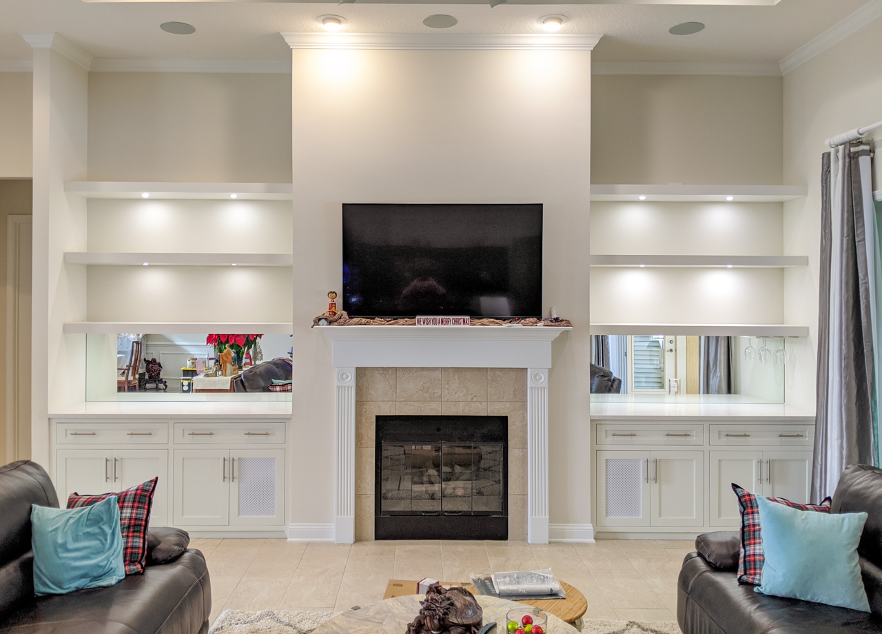 Fireplace Cabinets And Floating Shelves, Floating Shelves Next To Fireplace Images