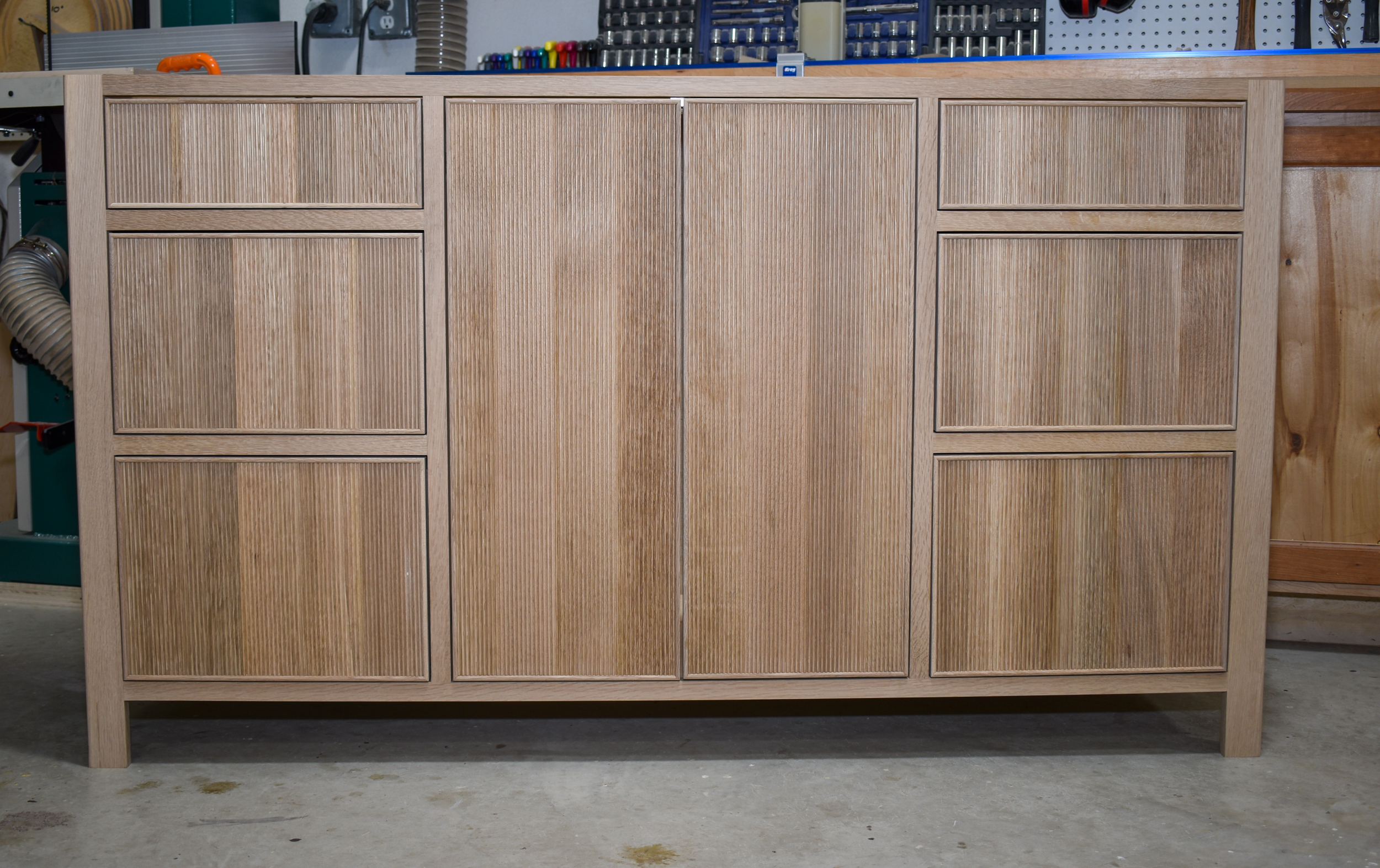 White Oak Floating Bathroom Storage Cabinet With Sliding Doors 