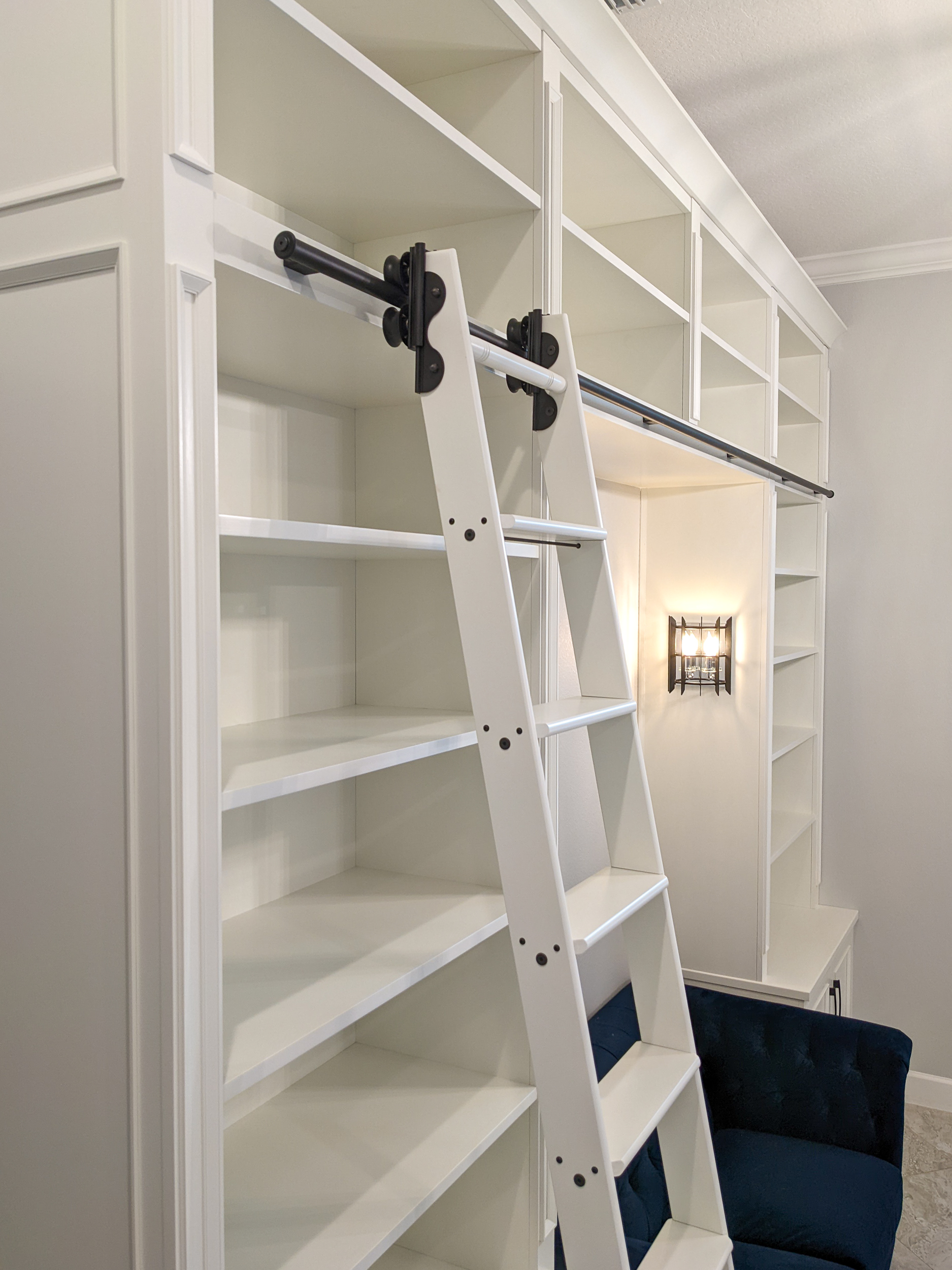 Bookcase with Rolling Library Ladder – Syzygy Woodworks